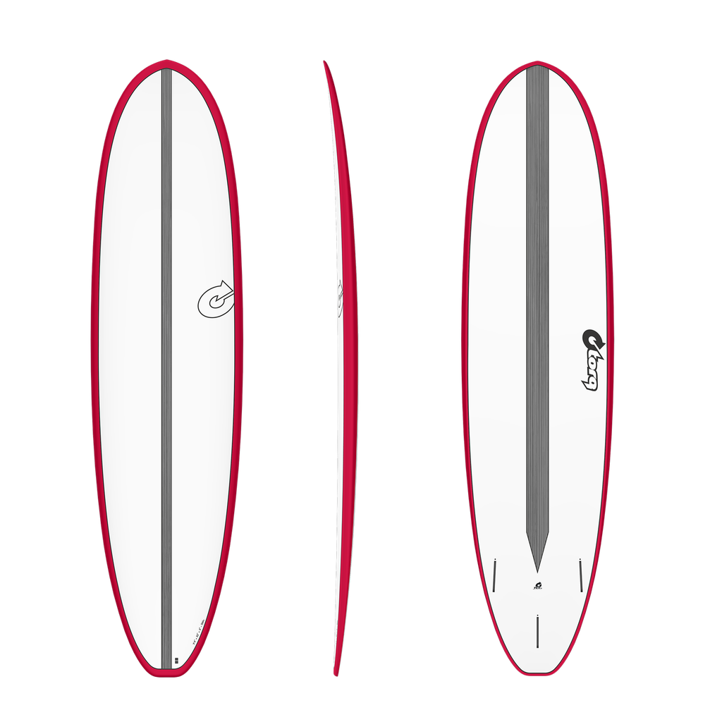 torq TET 7´4 - Funboard V+ - White + Carbon Strip + Red Rails