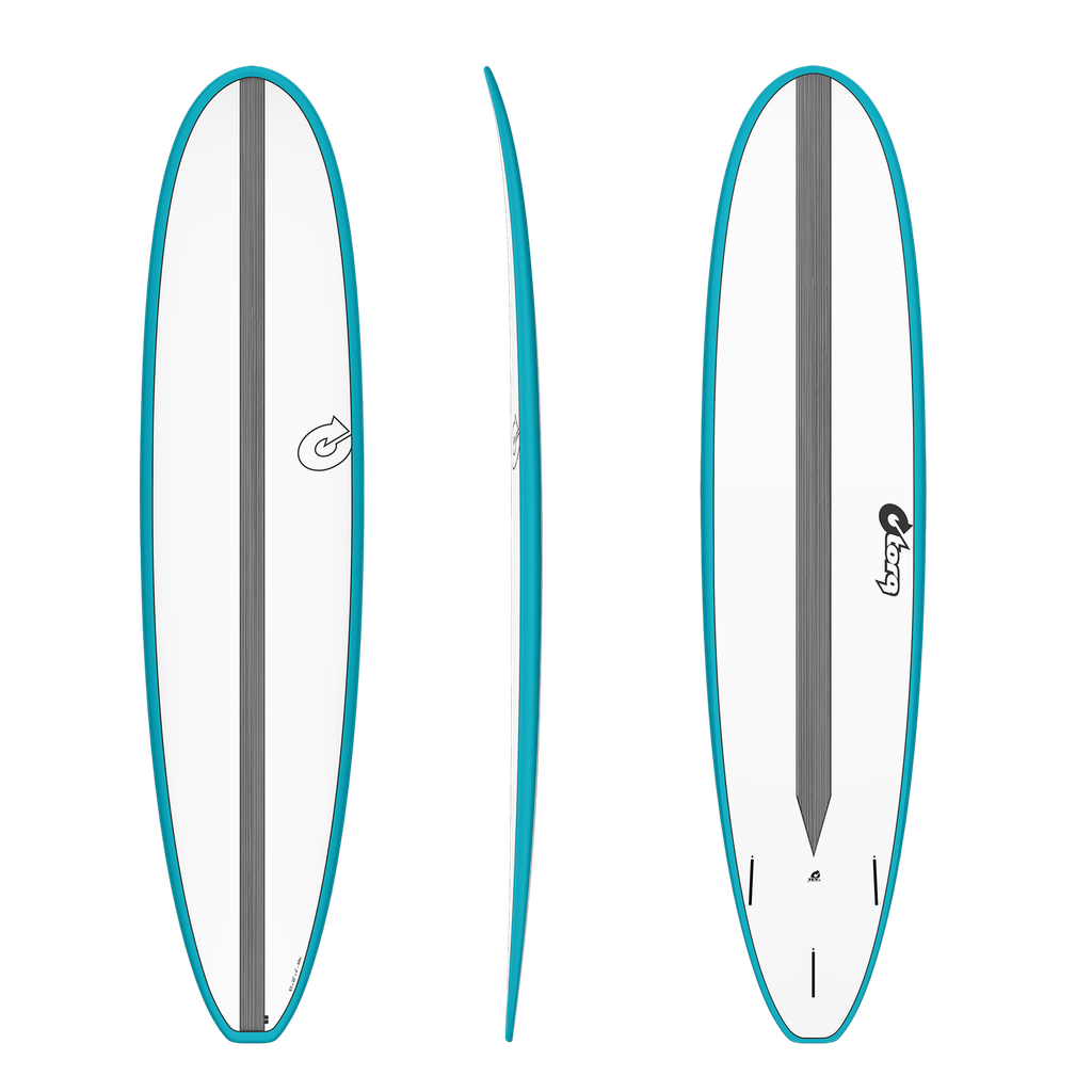 torq TET 8´0 - Longboard - White + Carbon Strip + Teal Rails