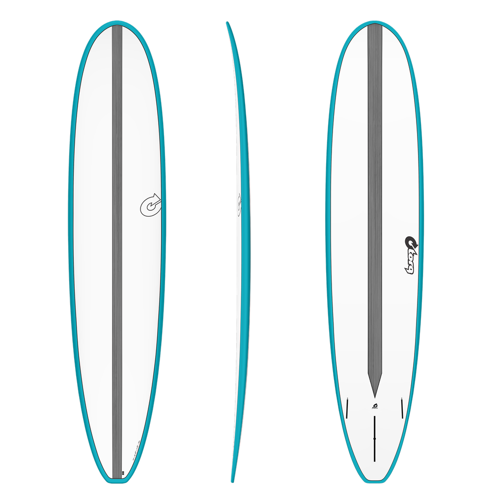 torq TET 9´0 - Longboard - White + Carbon Strip + Teal Rails