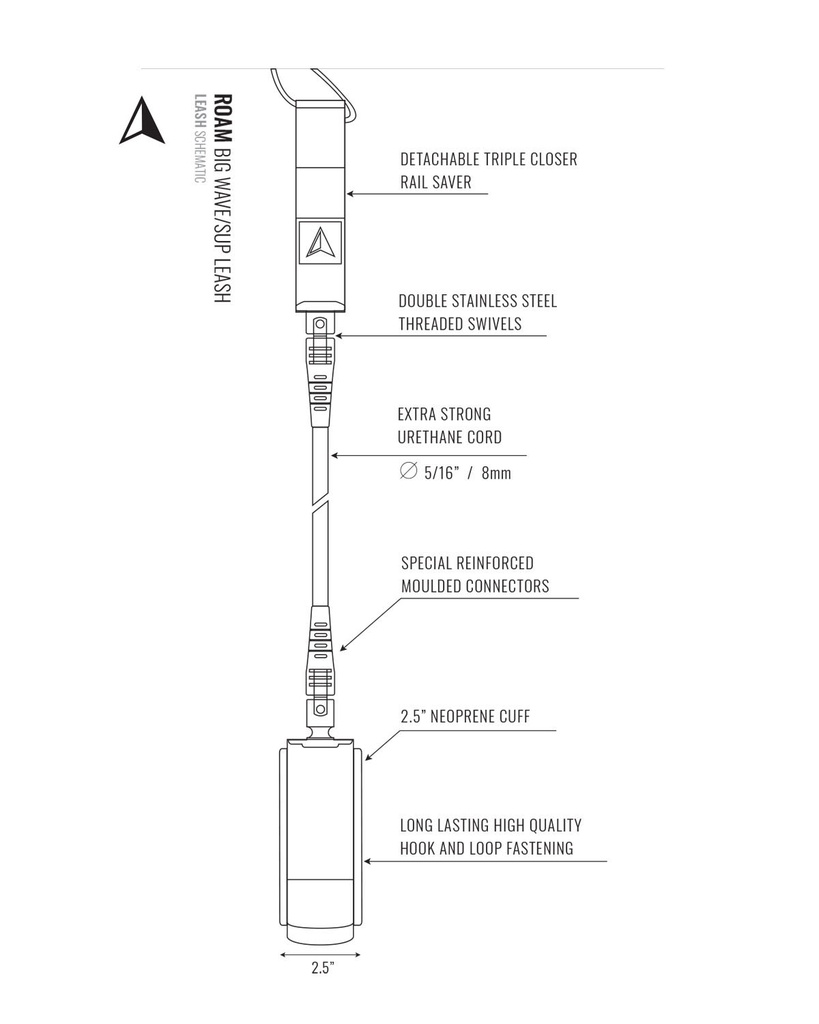 ROAM - 10'  Big Wave/SUP Leash - Black