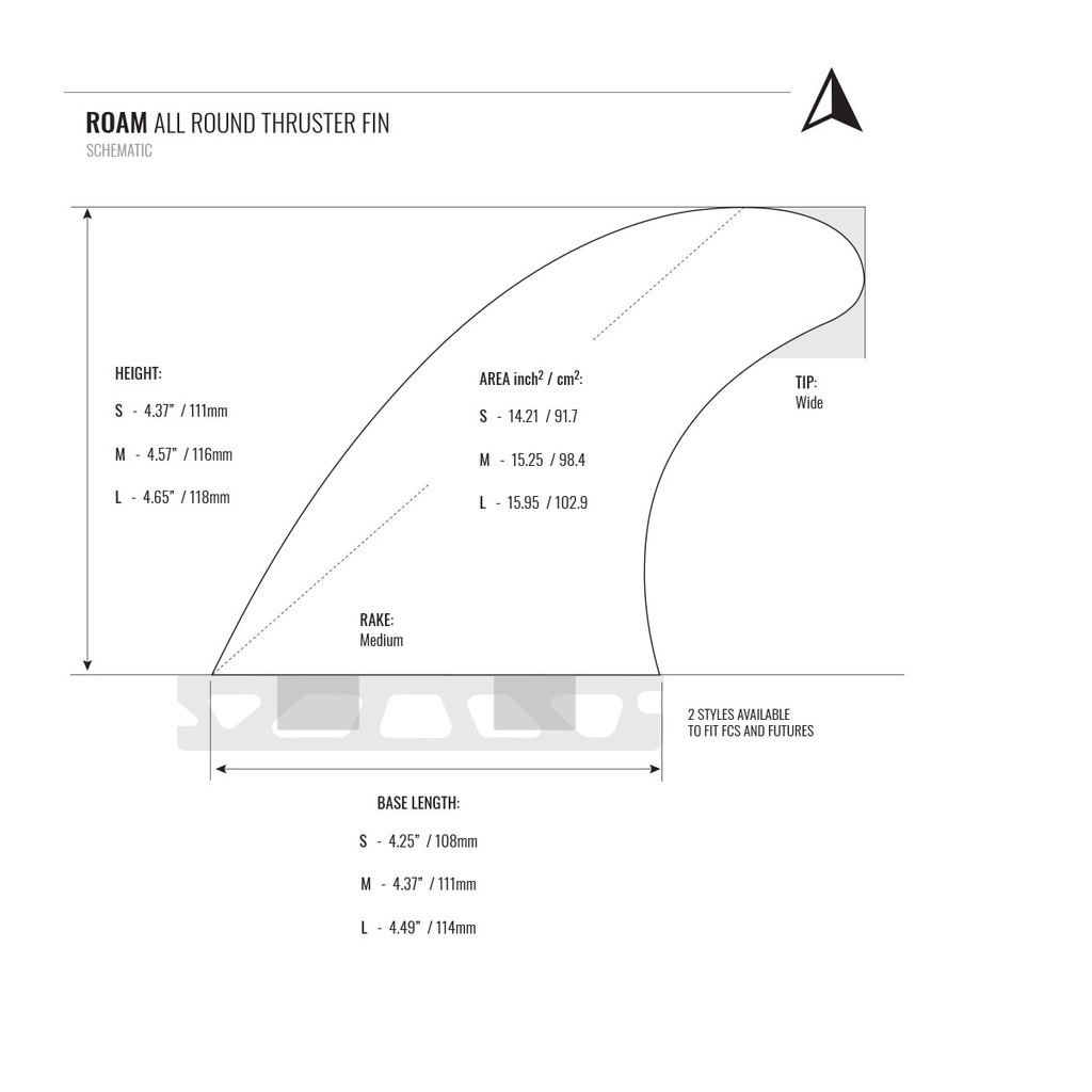 ROAM - All Round Thruster Fin Set  Dual Tab - Smoke - Size M