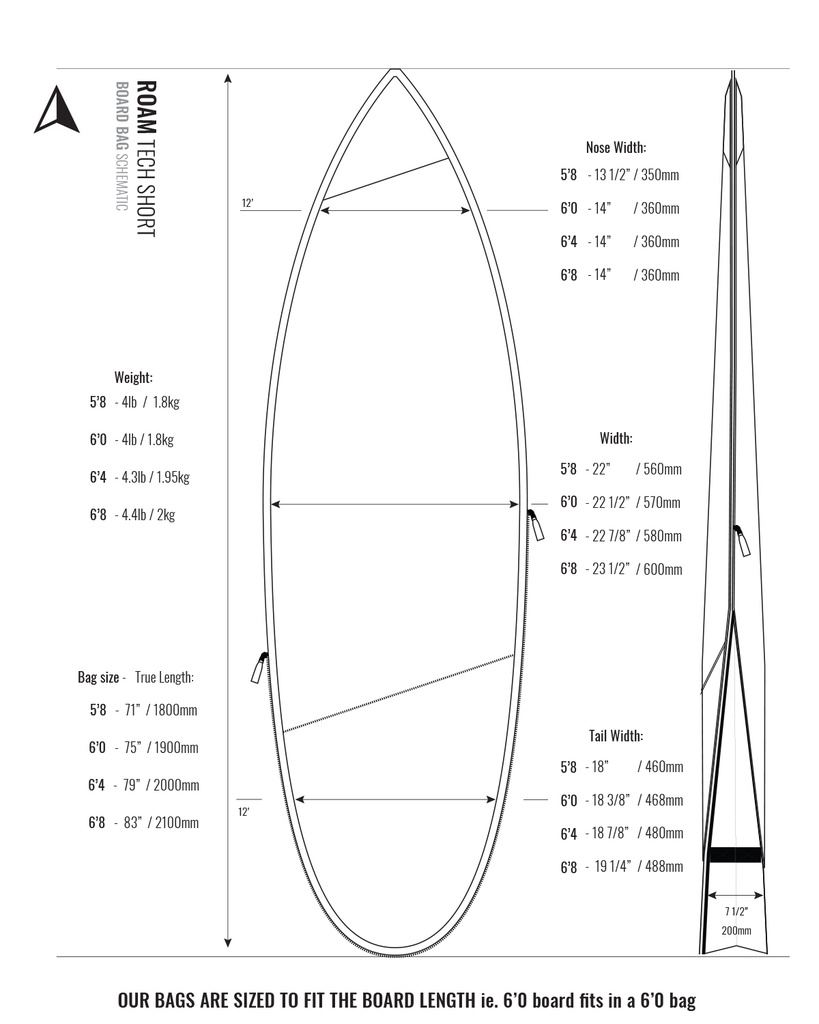 ROAM - 5'8 Tech Shortboard Boardbag