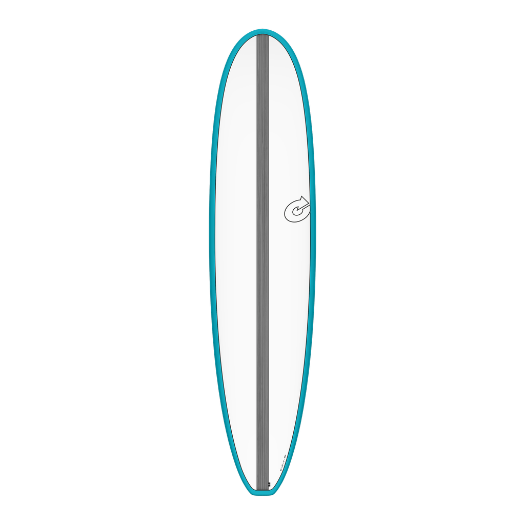 torq TET 8´0 - Longboard - White + Carbon Strip + Teal Rails